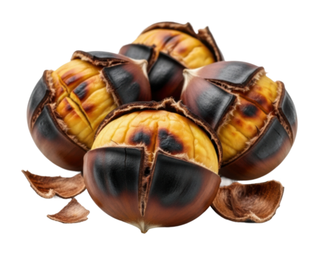 Roasting chestnuts cozy kitchen food warm atmosphere isolated on transparent background - Powered by Adobe