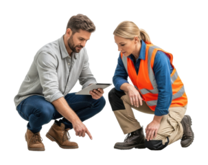 Team collaboration on safety inspection workplace professional isolated on transparent background