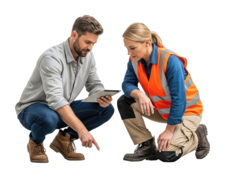 Team collaboration on safety inspection workplace professional isolated on transparent background