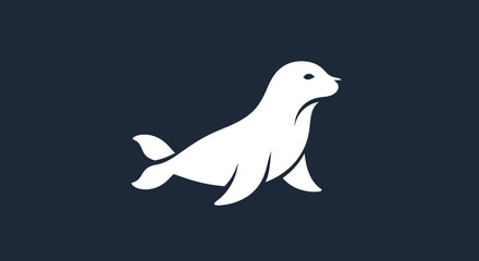 Obraz premium Elegant White Seal Illustration on Dark Blue Background Simple Animal Design