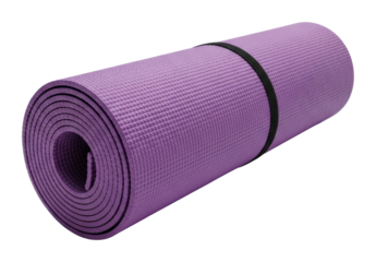 Yoga training routine mat roll home gym fitness equipment isolated on transparent background