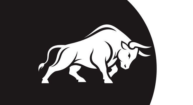 Minimalist and modern graphic of a strong bull, a symbol of finance, stock market growth, and agricultural power