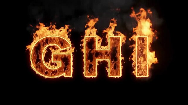 Fiery G, H, and I letters burning brightly against a dark backdrop create a powerful, dynamic alphabet sequence for dramatic headlines and branding