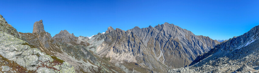 beautiful mountain range  with rocky peak called pierra menta in the Beaufortain massif in european...
