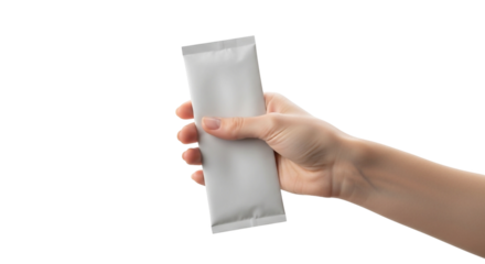 Hand holding a small white packet or envelope