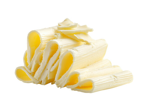 Fresh butter curls or rolls isolated on transparent or white background, png