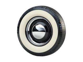 Vintage car wheel with white wall tire isolated on transparent or white background, png