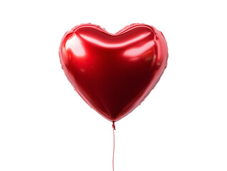 Red heart shaped foil balloon isolated on transparent or white background, png