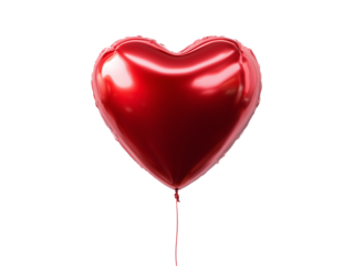 Red heart shaped foil balloon isolated on transparent or white background, png