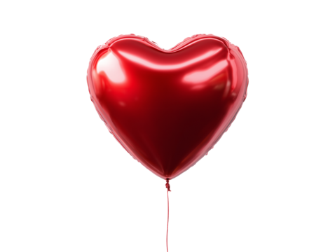 Red heart shaped foil balloon isolated on transparent or white background, png