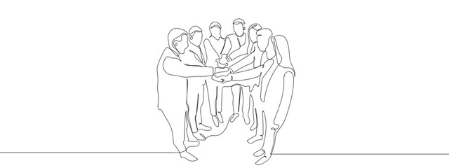 Business people collaborate, work together, and plan their business in one continuous line. line design vector illustration Editable stroke.