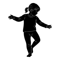 Black silhouette of a young girl with a ponytail dancing with arms outstretched child female