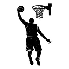 Black silhouette of basketball player dunking ball into hoop vector image