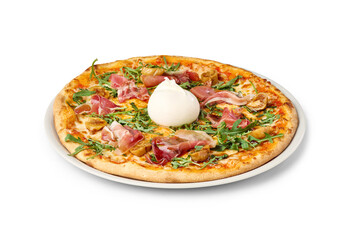 Gourmet italian pizza with fresh ingredients on a simple plate