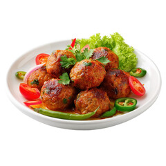 indian food meatball plate vegetable, Indian Meatball Dish Served with Fresh Vegetables, Highlighting Rich Spices and Flavor, isolated on transparent background