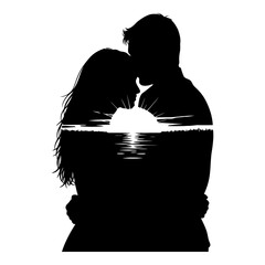 Couple embracing silhouette against sunset over water reflection embrace 1