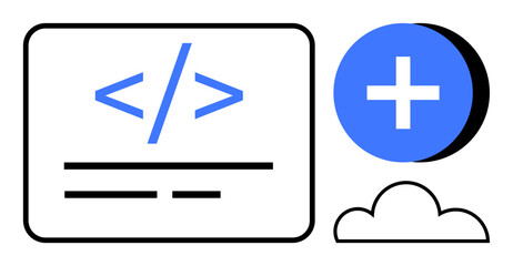 Fototapeta premium Coding concept programming symbols, cloud integration, and add functionality. Coding is essential for web and app development, cloud tech, software design, and data storage. For developers, tech