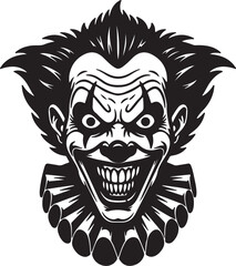 Scary Clown Face with Wide Grin and Spiked Hair on White Background evil horror on transparent background