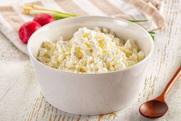 Grain cottage cheese in the bowl