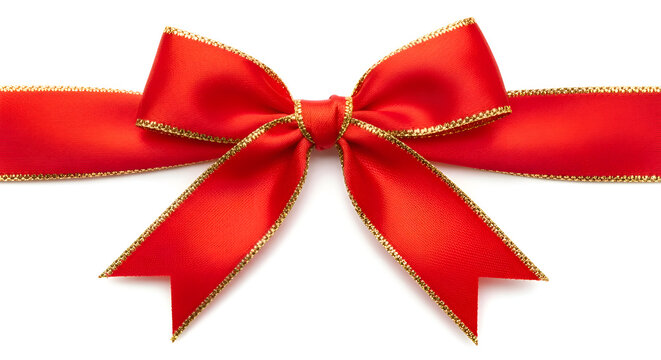 Festive red ribbon with gold trim a decorative element for gift wrapping isolated on white background