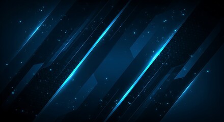 Abstract blue technology background with glowing lines and digital particles