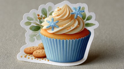 Die cut paper sticker showing winter cupcake decoration