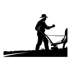 Black silhouette farmer with plow and thumbs up gesture in field agriculture