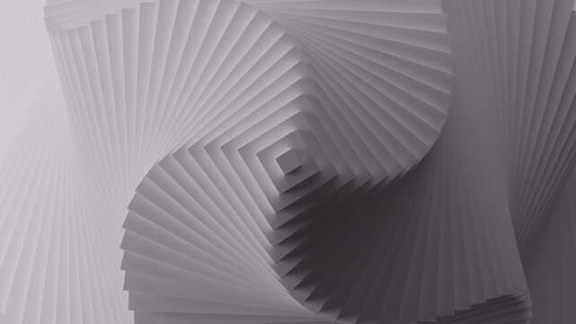 Minimal white repeating rectangle in slow looped rotation. Abstract background in gray color. Modern background for business, event, party, carnival, celebration, anniversary or other. 3D rendering.