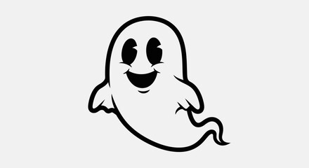 Happy Cartoon Ghost Floating Playfully on Isolated White Background
