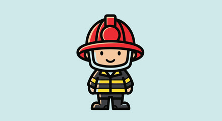 Cute Cartoon Firefighter Standing Ready for Duty in Bright Studio