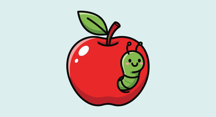 Playful Cartoon Worm Peeking Out of a Red Apple in Bright Studio
