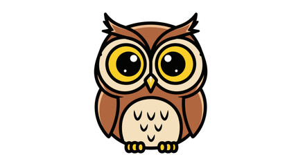 Cute Cartoon Owl with Big Eyes Sitting on an Isolated White Background