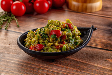 Green avocado guacamole dip snack