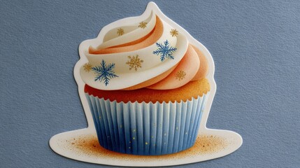 Hand painted die cut christmas cupcake with snowflakes