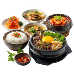 Korean food famous menu, Famous Korean Food Dish Showcasing Traditional Flavors and Popular Menu Items, isolated on transparent background