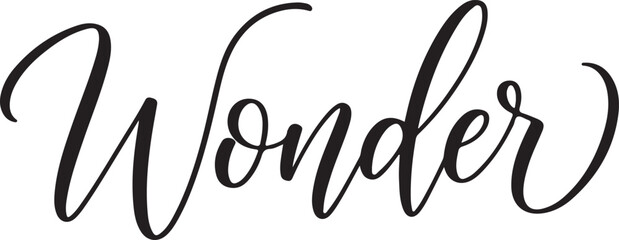 Bold Black Script Typography Word Wonder on White Background calligraphy lettering