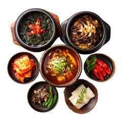 Korean food famous menu, Famous Korean Food Dish Showcasing Traditional Flavors and Popular Menu Items, isolated on transparent background