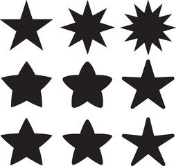 Obraz premium Nine black star shapes of different styles and sizes icon symbol