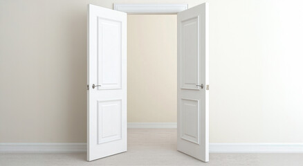 Open double doors in a bright, minimalistic interior space.
