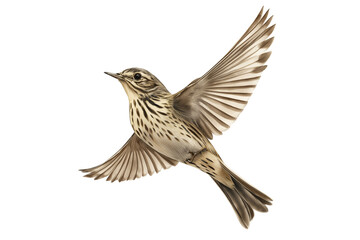 Flying European Rock Pipit Watercolor Bird on Branch Isolated on Transparent Background