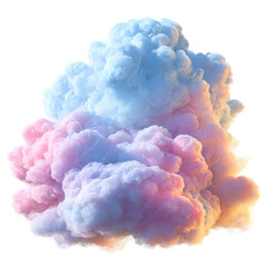 Light Pastel Colorful Cloud, A soft, pastel-colored cloud with shades of pink, blue, and yellow, floating gently against a clear sky, isolated on transparent background
