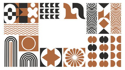 Abstract geometric frame composition black and brown modern pattern minimal retro shapes border vector for poster and layout