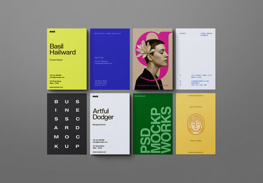 Business Card Mockup - Vertical 8.5 &times; 5.5 cm (8 Objects)