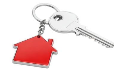 House Key With Red House Keychain home