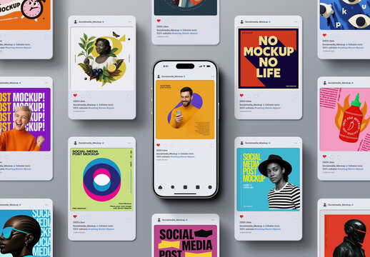 Social Media Post Mockup Set + Phone 17 (13 Objects)