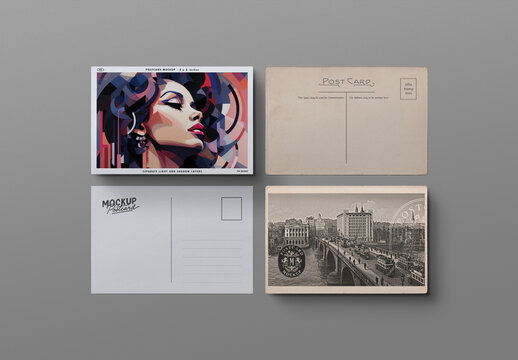 Postcard Mockup Set - 4 Isolated Cards