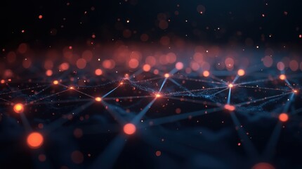 Abstract digital network visualization glowing nodes interconnected lines dark background