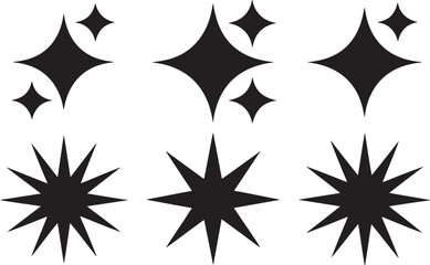 Fototapeta premium Six Black Starburst And Sparkle Icons On White Background shine glitter