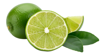Limes with leaves on white background citrus fruit