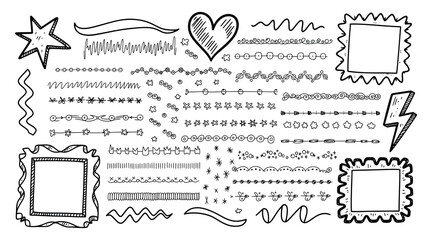 Hand-Drawn Doodle Border and Line Set – Fun Sketch Decorative Dividers, Frames, Shapes and Elements for Scrapbooking, Bullet Journals, Posters, Cards, Stickers, Templates and Creative Design Projects.